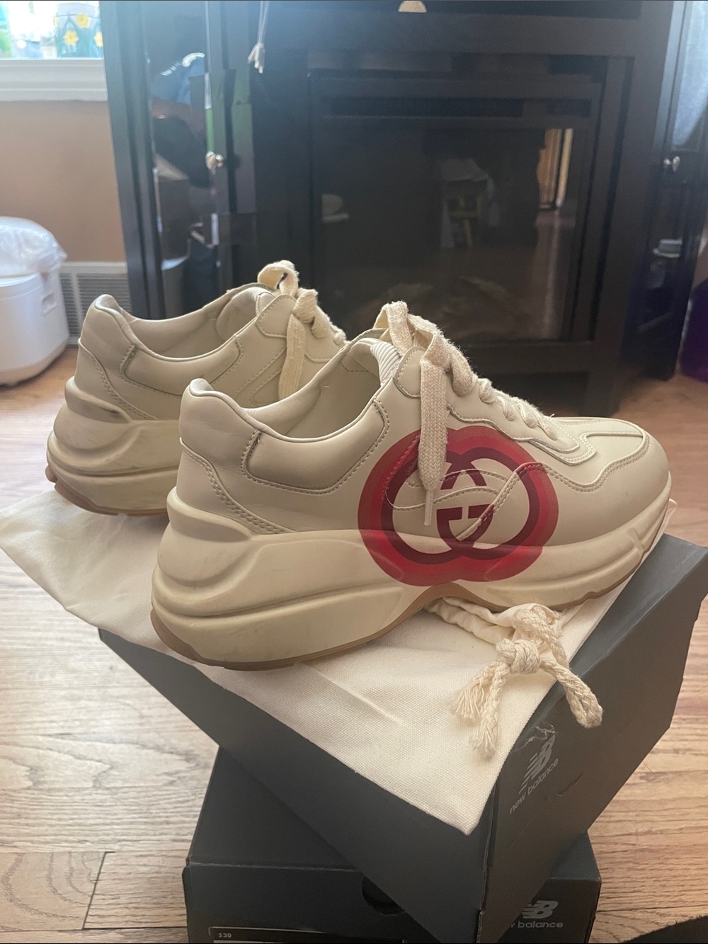 Gucci Beige Gum Rubber Sole Sneakers